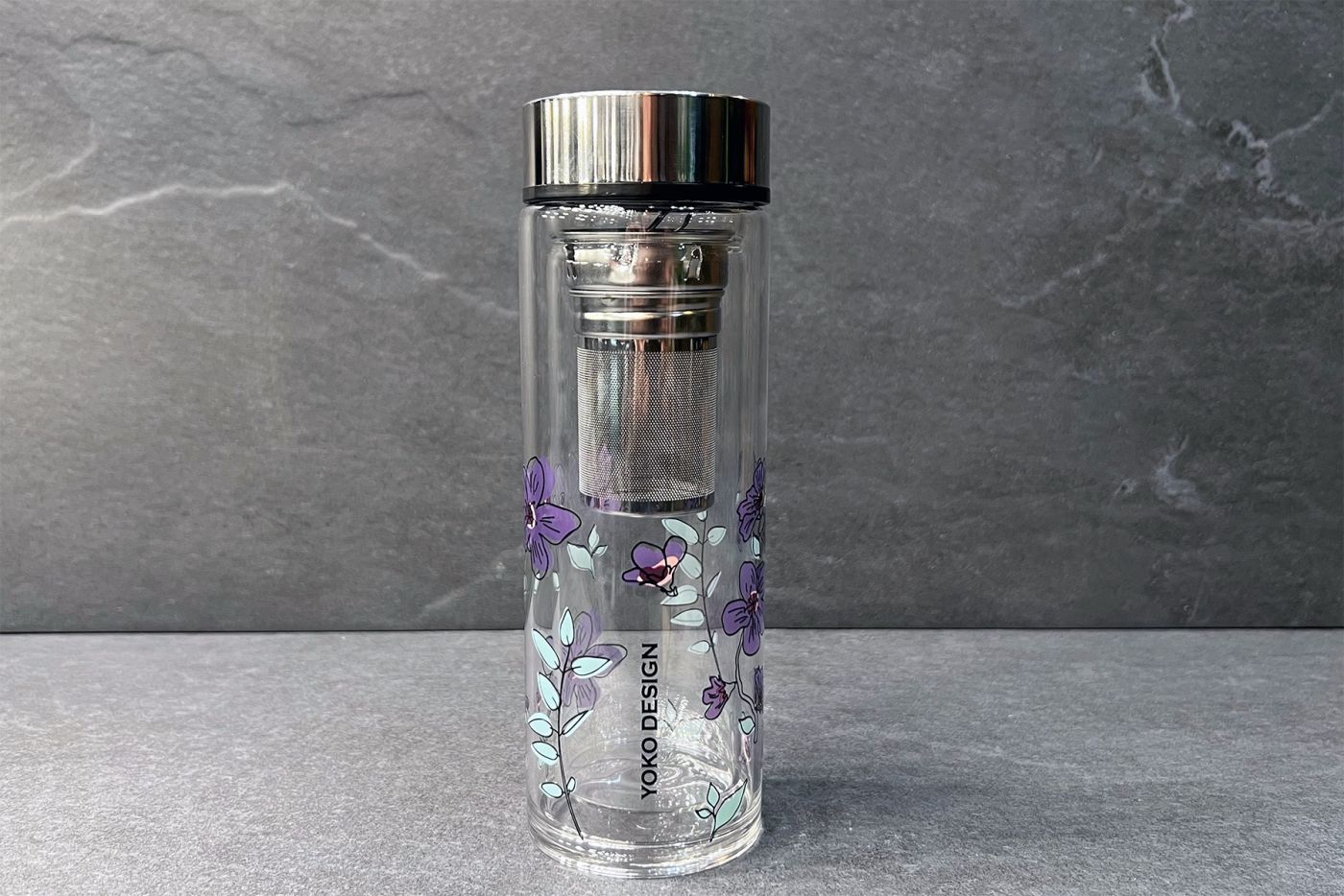 Purple Flower Glass Thermos Tea Infuser 350ml