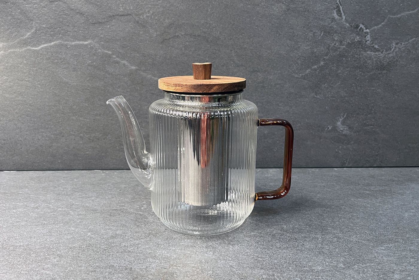 Karl Ribbed Glass Infuser Teapot Amber 1.2L