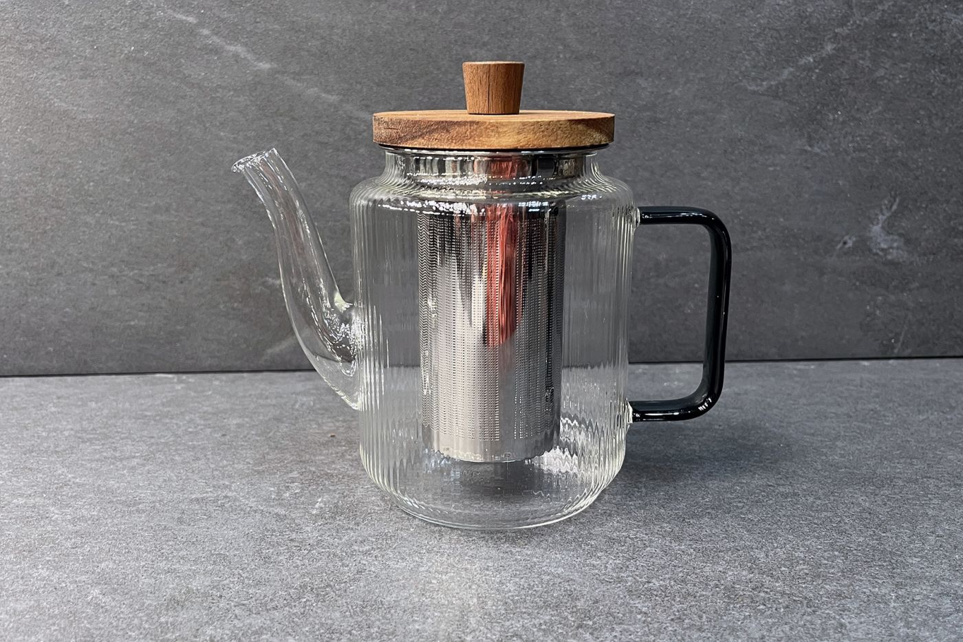 Karl Ribbed Glass Infuser Teapot Graphite 1.2L