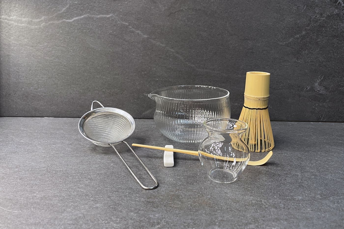 Karl Ribbed Glass Matcha Tea Set