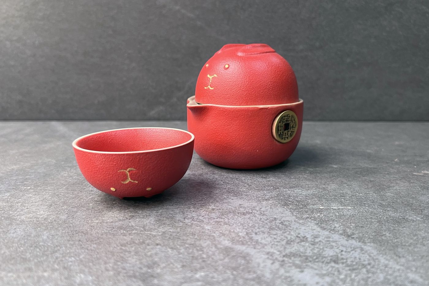Red Money Cat Gong Fu Tea Set with Travel Case