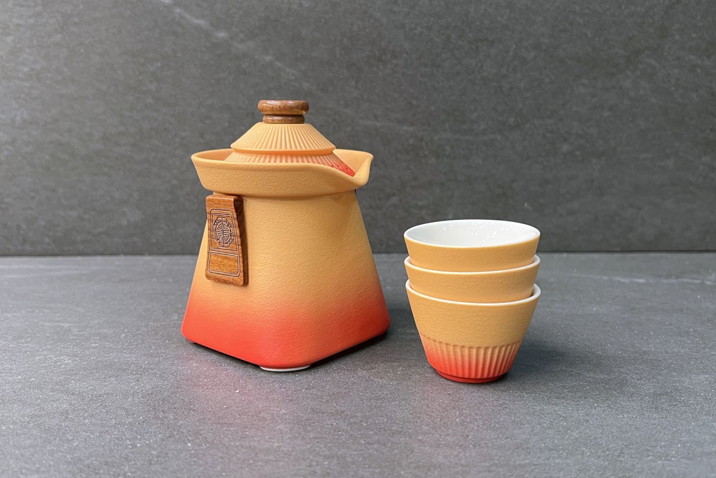 Orange Earth Temple Kung Fu Tea Set with 3 Cups