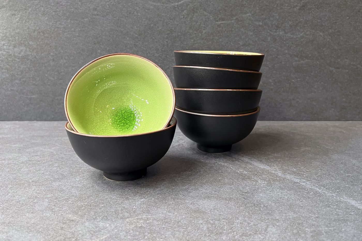 Cha Wan Brown Green Tea Bowl Set of 6