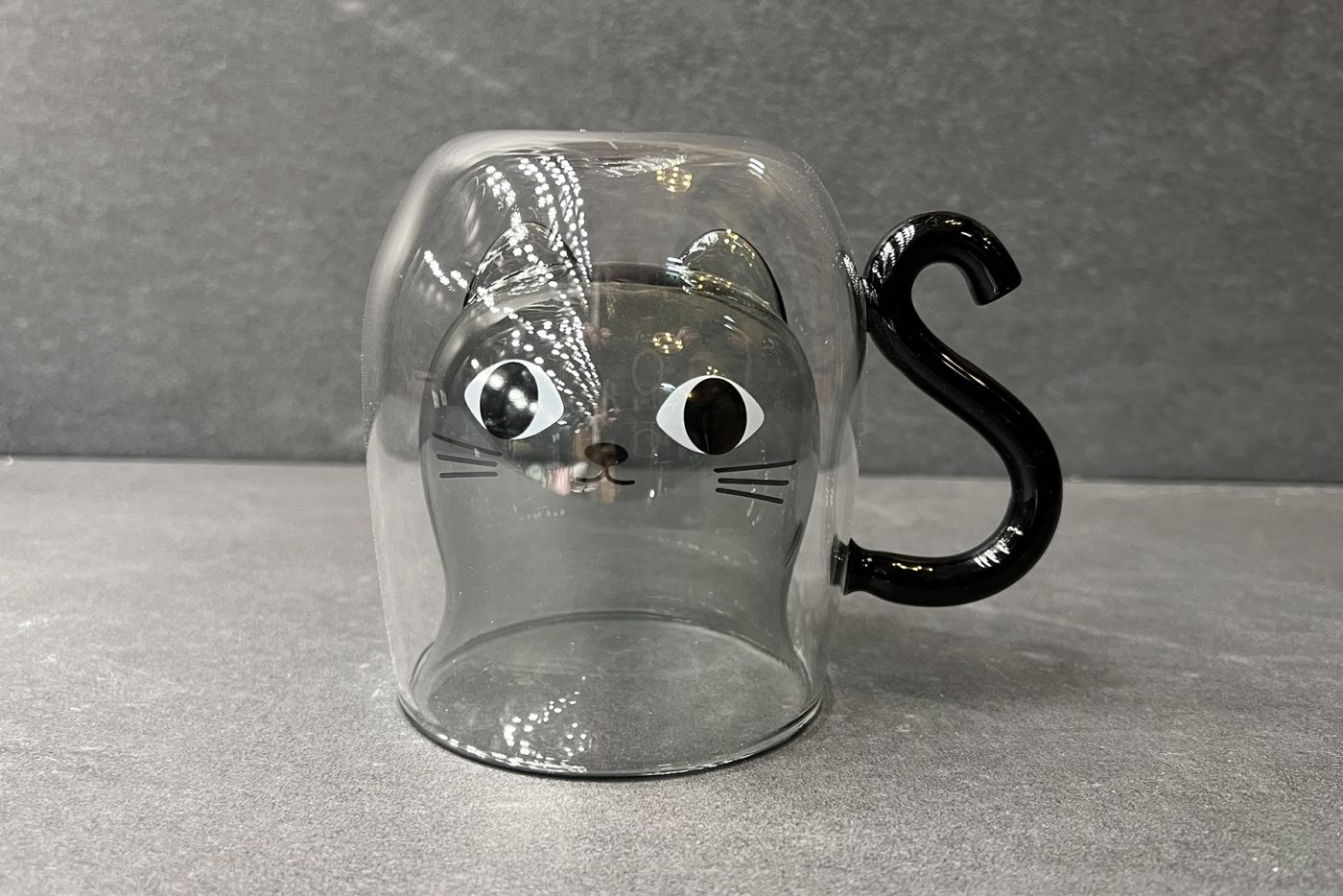 Black Tailed Cat Double Walled Glass Mug