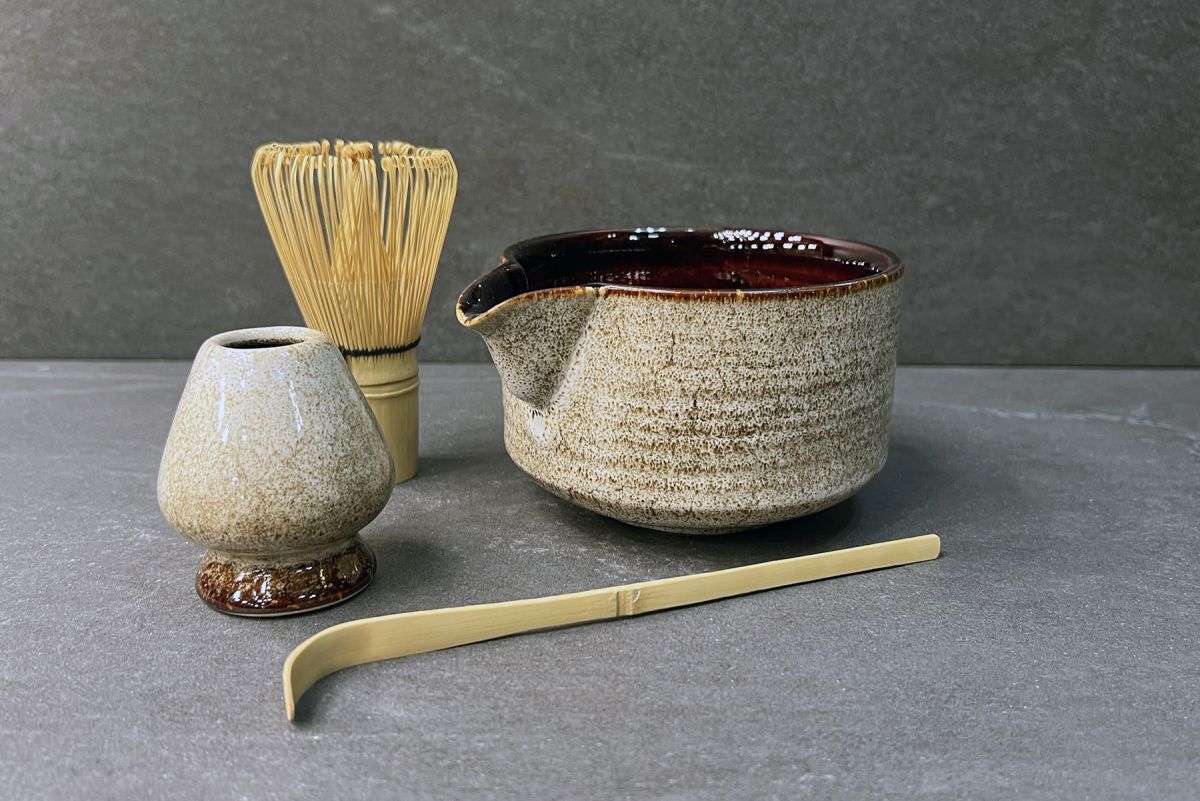 Complete Japanese Matcha Tea Set - Includes Bamboo Whisk (Chasen), Scoop (Chashaku), & Ceremonial Bowl (Chawan)