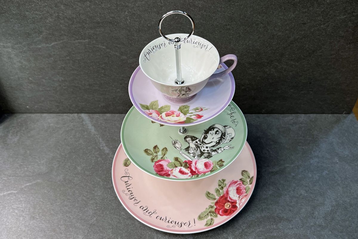 Colourful Victoria And Albert Alice In Wonderland 3 Tier Cake Stand